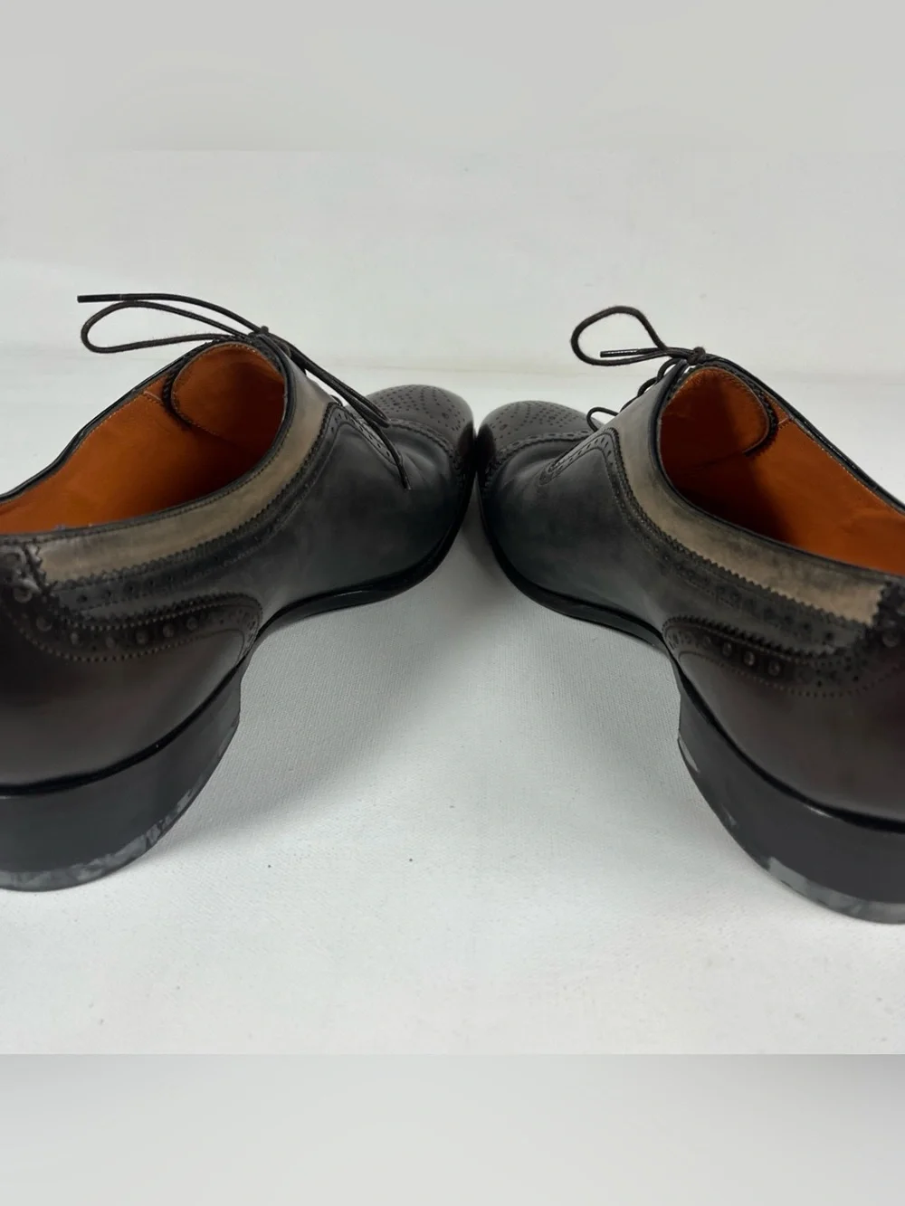 Santoni Leather Cap Toe Oxford Dress Shoes Multi Tone Made in Italy Size 9.5